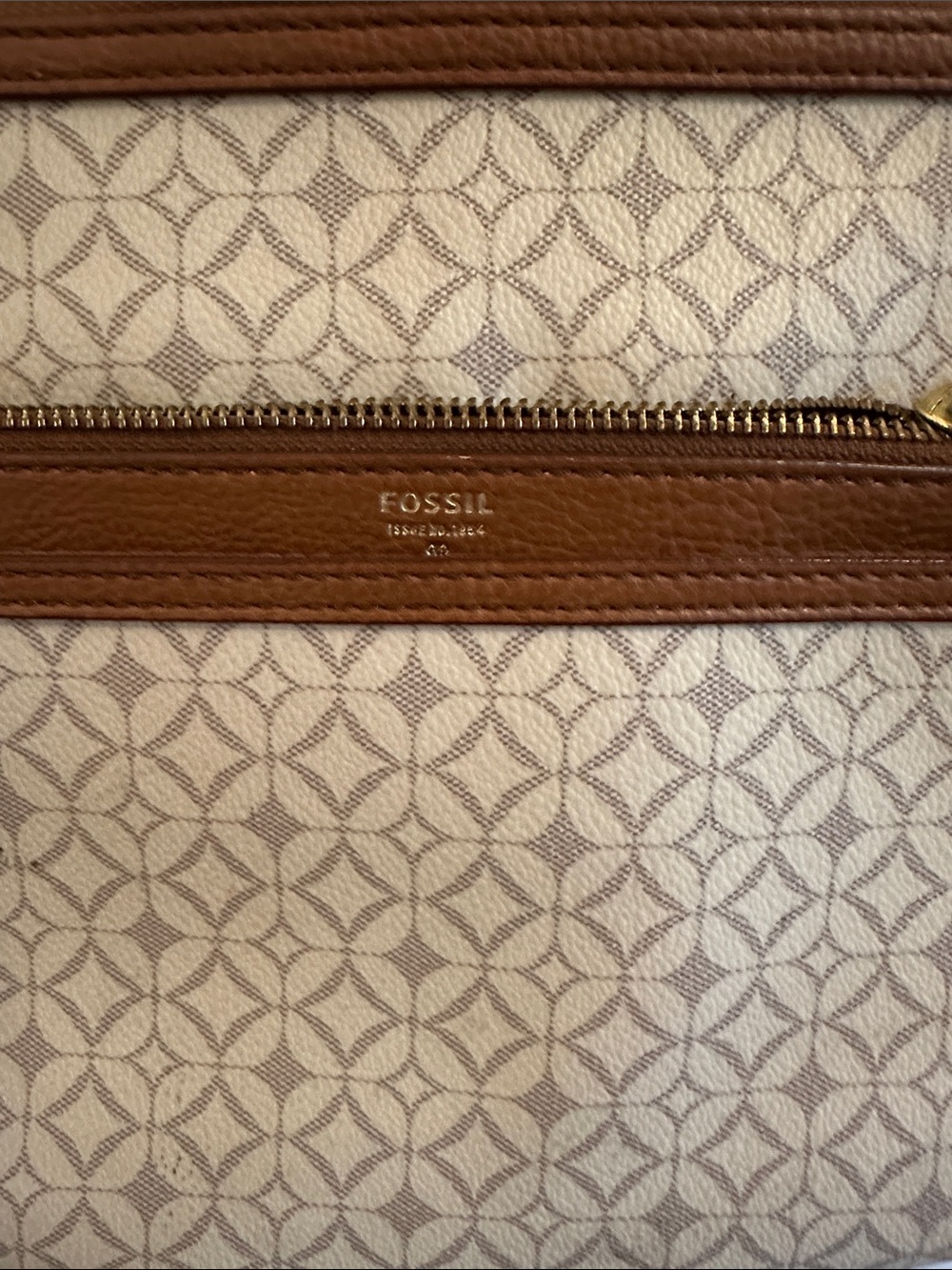 Fossil Cream Patterned Crossbody with Brown Trim